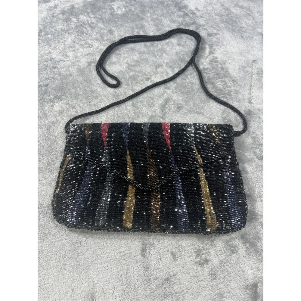Vintage Purse Sequin‎ Shoulder Bag Cocktail Disco Glam Retro Indie Seed Bead 80s